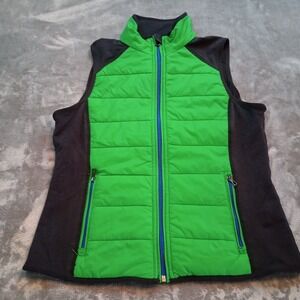 Lauren Ralph Lauren Active Vest Size M Green‎ Black Zip Pockets Quilted Puffer